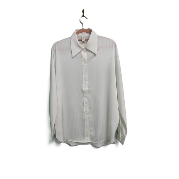 NWT Commense Oversize White Pinstripe Drop Shoulder Long Sleeve Collar Blouse-Sm - Picture 3 of 9